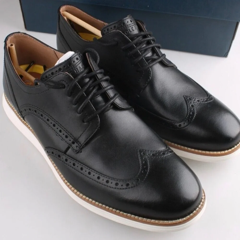 Cole Haan Grand.OS Mens Black Leather Wingtip Oxford Shoes Size 8.5M